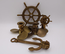 Nautical Anchor Candlesticks Ships wheel Brass set sailing ships compass