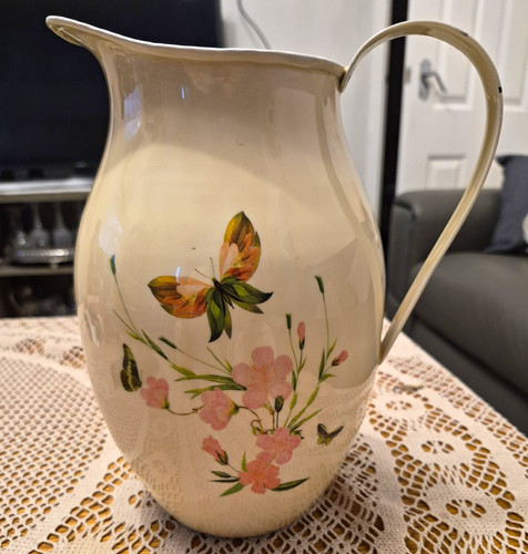 Vintage cream enamel floral - cream,