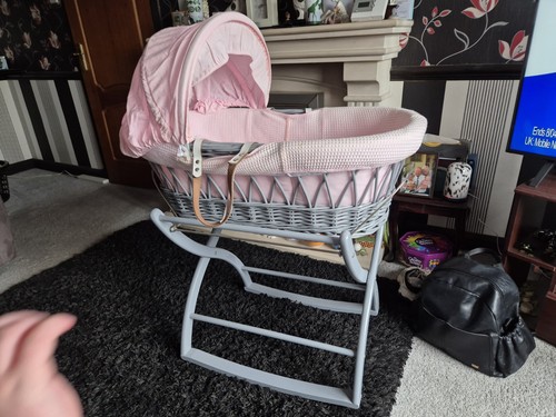 Pink wicker baby moses basket - wicker,