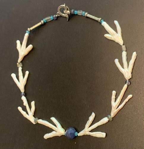 Necklace pearl sapphire - necklace,