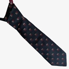 Vintage 90s Tommy Hilfiger Geometric Flag Print Navy Silk Tie, Novelty Retro