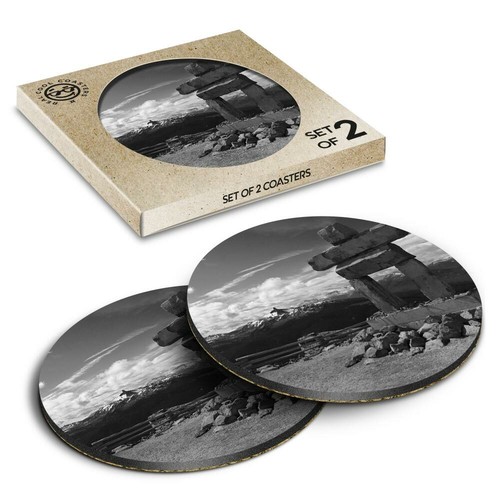 Boxed round coasters bw - boxed,