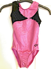GK Elite Gymnastic Pink Shiny Silver Studs on Black Sleeveless Leotard size L