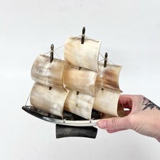 Vintage Scottish Horn Ship, Folk Art Maritime Nautical Mid Century Decor