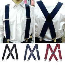 Mens 50mm Wide Heavy Duty X Shape Braces Elastic Suspenders Trouser Clips XXL UK