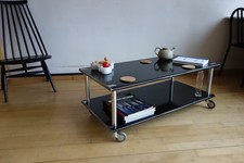 Vintage Black Steel & aluminium Coffee Table / Media Trolley By Habitat Conran