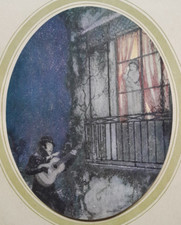 SERENADING IN THE SNOW By EDMUND DULAC Original 1915 Art Nouveau Print