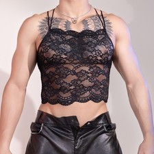 Men Black Pink Floral Lace