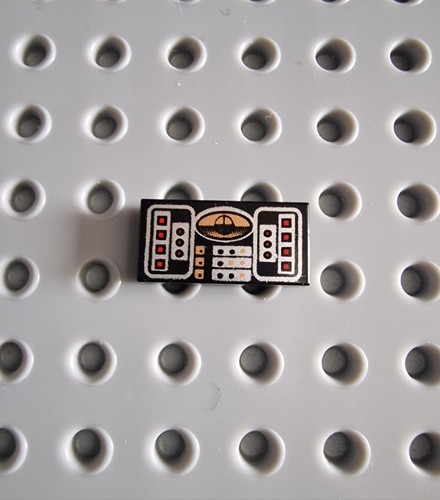 Lego tile black 1x2 printed - lego,