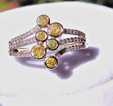 9ct Gold Natural Canary Yellow & White Diamond Boodle Inspired Bubble Ring UK O