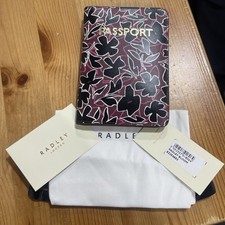 Genuine Radley ‘Radley Bloom’ Black & Merlot Leather Passport  Holder -  BNWT.