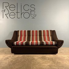 Mid Century Three Seater Striped Brown Sofa Vintage Retro MCM