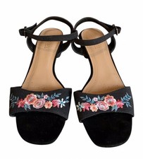 Footglove Open Toe Sandals Wider Fit Black Embroidered Womens Uk 7 Ankle Strap