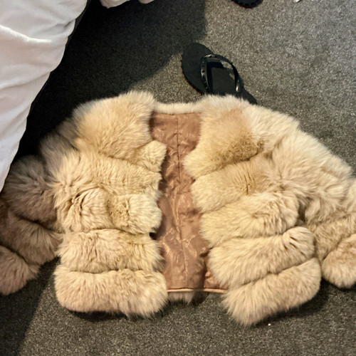 Women beige real fur - real,