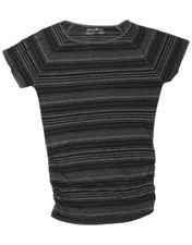 EDDIE BAUER Womens T-Shirt Top UK 6 XS Grey Striped AW20