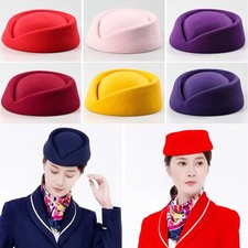 1x Women Air Stewardess Flight Attendant Hat Cosplay Musical Stage Beret Hat Cap