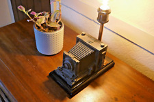  camera lamp bellows camera ornament with copper post and wooden plinth 