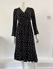 Debenhams Black Midi Dress Polka Dot Print White Spot Spotty Wrap Style Size 12