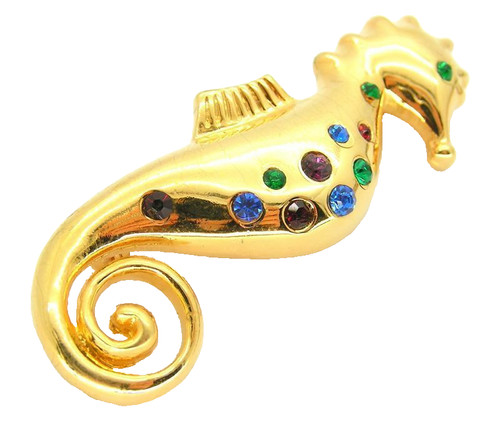 Gold tone metal - gold, seahorse