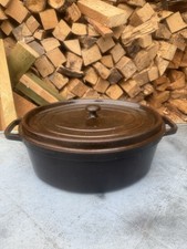 Large Vintage Black Staub Cast Iron Casserole Oven Dish Cooking Pot 36