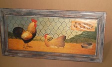 HEN HOUSE FARM PICTURE SOLID WOOD FRAME CHICKEN PRINT BEHIND GLASS LOVELY!