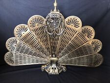 Antique Folding Brass Peacock Fan Fireplace Screen Fire Guard