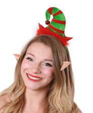 MINI ELF HAT ON HEADBAND AND EARS JINGLE BELL CHRISTMAS FANCY DRESS XMAS PARTY