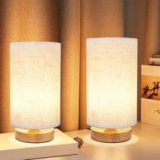 Small Table Lamp Minimalist Bedside Lamps with  Linen Fabric Shade and LED Bulb