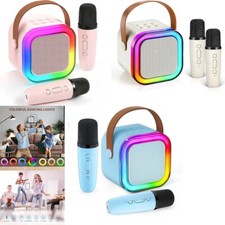 Mini Karaoke Machine Kids with 2 Microphone Portable Bluetooth Speaker with LED