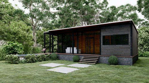 Modern tiny house plan - house, 3d