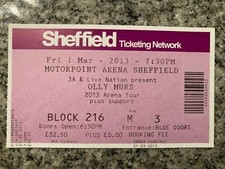 OLLY MURS  - Sheffield  Arena - 01/03/2013 - Ticket -  Excellent Cond.
