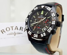 New ROTARY AQUASPEED Mens Watch Black Leather Chronograph GIFT for Him RRP£280
