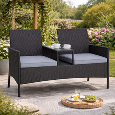 Rattan Garden Loveseat Table