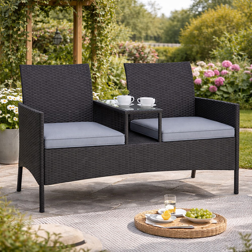 Rattan garden loveseat table - garden,