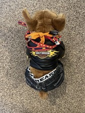 Vintage Build A Bear Bull Dog With Full Outfit (Harley Davidson Jacket/Bandana)
