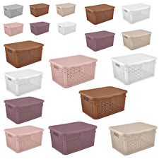 Small Large Pearl Plastic Storage Basket W/Lid Container Box Bedroom Office Home