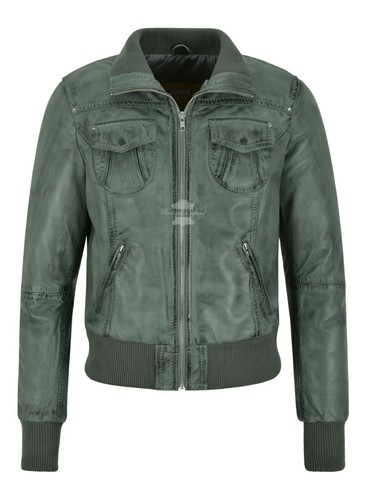 Ladies bomber leather jacket - leather,