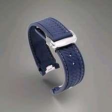 Watch Strap For Omega Speedmaster Seamaster Rubber Silver Clasp Navy Blue White