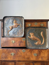 Pair Late 19thC Hammered Brass Trays Animal Motifs attr Newlyn School 40cm c1880