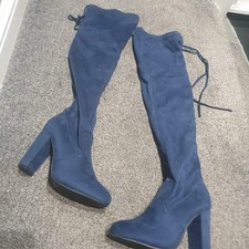 Ladies Knee High Boots - Navy