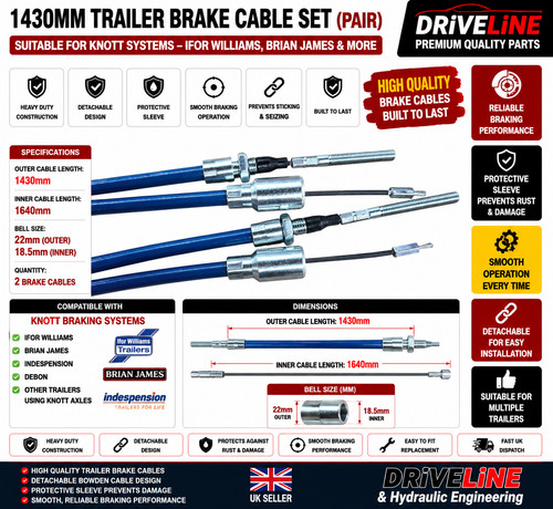 1430mm trailer brake - 1430mm, cable
