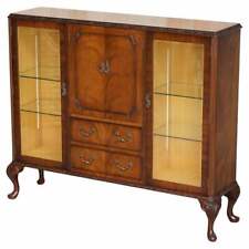 VINTAGE CIRCA 1940'S FLAMED MAHOGANY & SATINWOOD SIDEBOARD DISPLAY CABINET TABLE