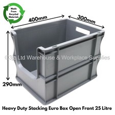 25 Litre Strong Grey Open Front Plastic Parts Storage Container Boxes Box Bins
