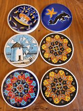 Vtg 6 Greece Hand Painted Ceramic Coasters Ceramik, Niarchos, Tassoulis, Smalto