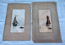 Pair Antique ? Watercolour ? Paintings Of Ships / Boats Damaged See Description