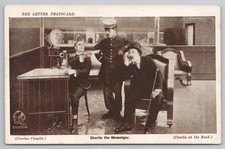 c1915 Red Letter Postcard Charlie Chaplin 'The Messenger' At the Bank Film