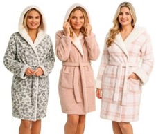 EX Store Hooded Ladies Womens Soft Cosy Fluffy Bathrobe Dressing Gown Bath Robe