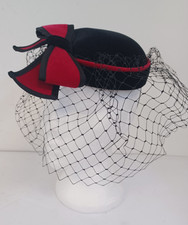 Bermuda Trend Black/Red Pillbox Hat W/Veil - Used - Good Condition B73 W285