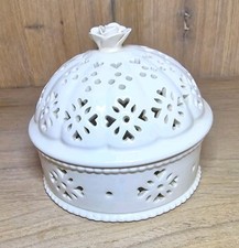 Hartley Green Leeds Pottery Cream Reticulated Pierced Lidded Trinket Pot Pourri