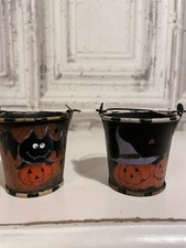 Halloween Tin Buckets Candle Tealight Holders Decorations Vintage Americana